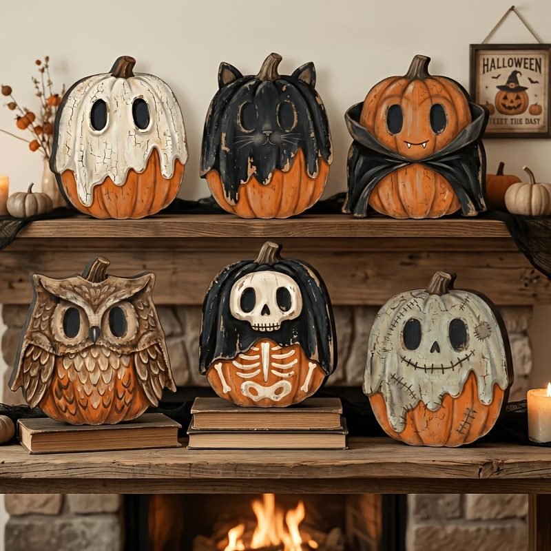 Déco de Table Citrouille en Bois Halloween