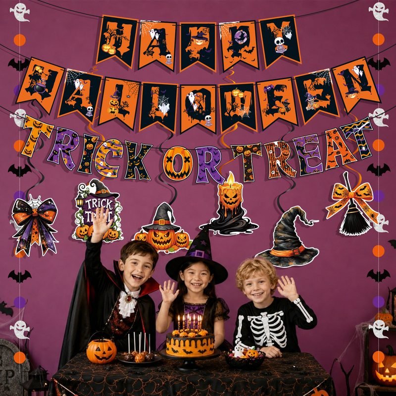 Banderín de Calabazas y Calaveras Decoración Fiesta Halloween