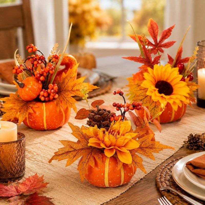 Decoración de Mesa Calabaza Hoja de Arce Otoño Halloween