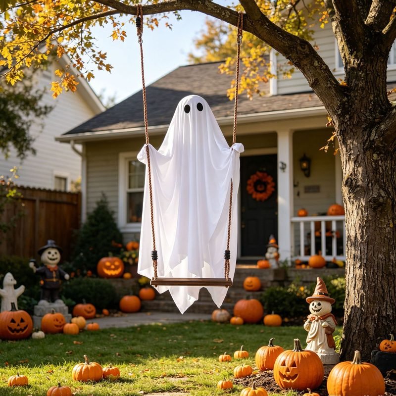 Balançoire Fantôme Lumineuse Halloween Déco de Jardin